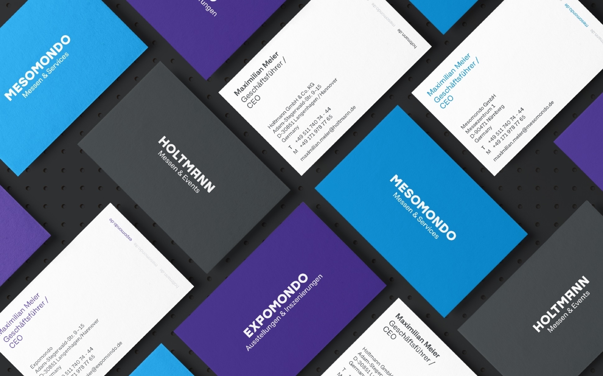 Holtmann branding hero Holtmann Messen & Events, Mesomondo und Expomondo Visitenkarten