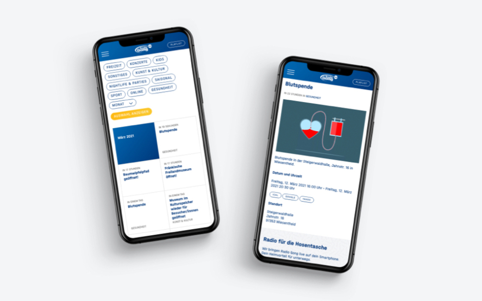 Radio gong wuerzburg website relaunch veranstaltungen mobile Radio Gong Veranstaltungen auf Mobiltelefonen